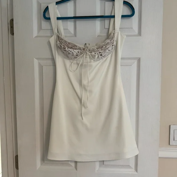white lace trim slip dress Lace Trim Midi Slip Dress | Modern Satin Elegance main image 1